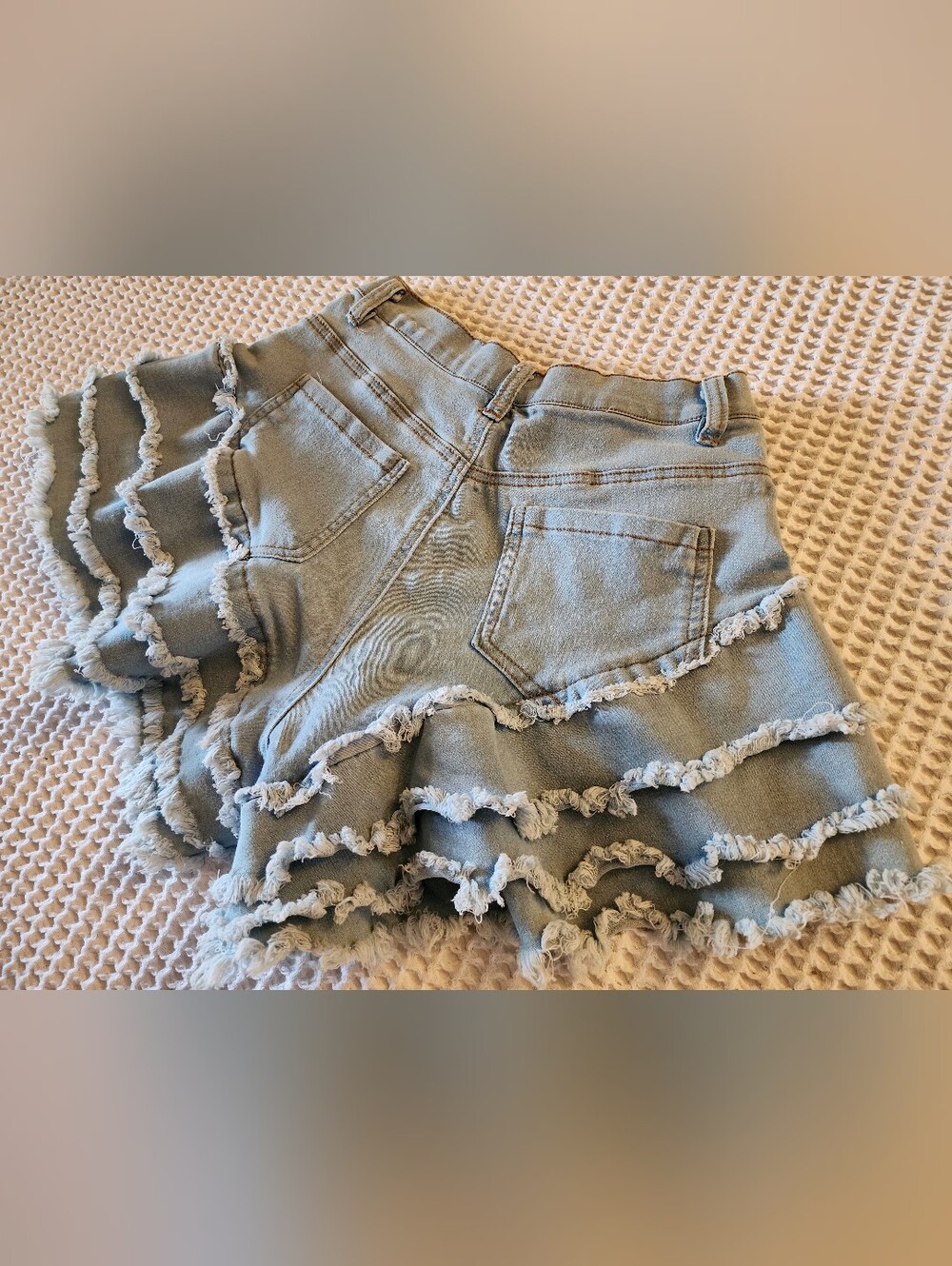 Light Blue Ruffle Denim Shorts - Picture 2 of 3